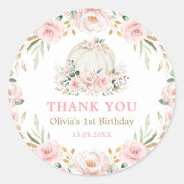 赤面ピンク金ゴールドフローラパンプキンベビーガール誕生日 ラウンドシール