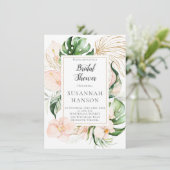 赤面ピンク金ゴールドフローラフレームトロピカルブライダルシャワー カード (スタンド正面)