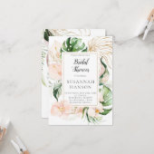 赤面ピンク金ゴールドフローラフレームトロピカルブライダルシャワー カード (正面/裏面インサイチュ)