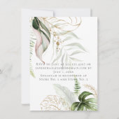 赤面ピンク金ゴールドフローラフレームトロピカルブライダルシャワー カード (裏面)