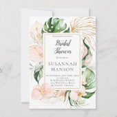 赤面ピンク金ゴールドフローラフレームトロピカルブライダルシャワー カード (正面)