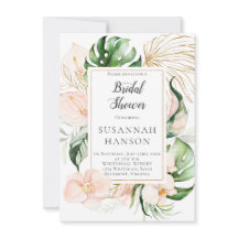 赤面ピンク金ゴールドフローラフレームトロピカルブライダルシャワー