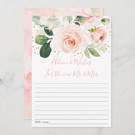 赤面ピンク金ゴールドフローラブライダルシャワーアドバイスカード 招待状 (正面/裏面)