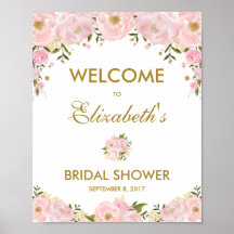 赤面ピンク金ゴールドフローラブライダルシャワーウェルカムサイン