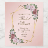 赤面ピンク金ゴールドフローラブライダルシャワーワインラベル ワインラベル (シングルラベル)