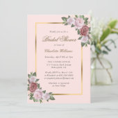 赤面ピンク金ゴールドフローラブライダルシャワー招待状 招待状 (スタンド正面)