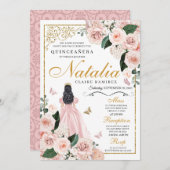 赤面ピンク金ゴールドフローラプリンセスキンセアニェラ 招待状 (正面/裏面)