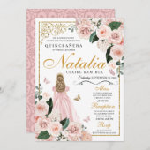 赤面ピンク金ゴールドフローラプリンセスキンセアニェラ 招待状 (正面/裏面)