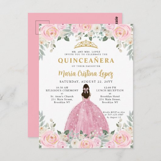 赤面ピンク金ゴールドフローラプリンセスキンセアニラ ポストカード (正面/裏面)