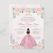 赤面ピンク金ゴールドフローラプリンセスティアラキンセアニラ インビテーションポストカード (正面/裏面)