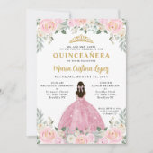赤面ピンク金ゴールドフローラプリンセスティアラキンセアニラ 招待状 (正面)