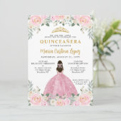 赤面ピンク金ゴールドフローラプリンセスティアラキンセアニラ 招待状 (スタンド正面)