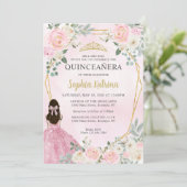 赤面ピンク金ゴールドフローラプリンセスティアラキンセアニラ 招待状 (スタンド正面)