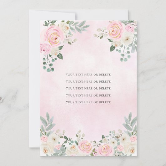 赤面ピンク金ゴールドフローラプリンセスティアラキンセアニラ 招待状 (裏面)