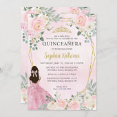 赤面ピンク金ゴールドフローラプリンセスティアラキンセアニラ 招待状 (正面/裏面)