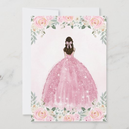 赤面ピンク金ゴールドフローラプリンセスティアラキンセアニラ 招待状 (裏面)