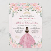 赤面ピンク金ゴールドフローラプリンセスティアラキンセアニラ 招待状 (正面/裏面)