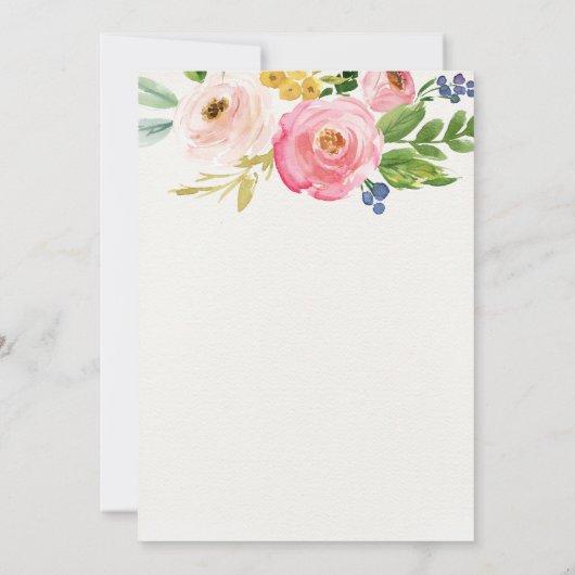 赤面ピンク金ゴールドフローラベビーガールファースト誕生日 招待状 (裏面)