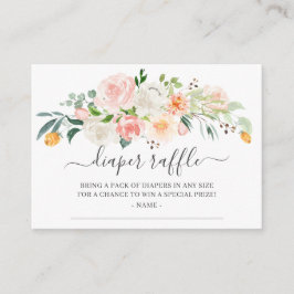 赤面ピンク金ゴールドフローラベビーシャワーおむつラッフル エンクロージャーカード