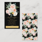 赤面ピンク金ゴールドフローラベビーシャワーおむつラッフル エンクロージャーカード (正面/裏面)