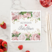 赤面ピンク金ゴールドフローラ小さな女の子ベビーシャワー スタンダードランチョンナプキン (インサイチュ)