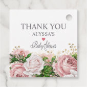 赤面ピンク金ゴールドフローラ小さな女の子ベビーシャワー フェイバータグ (裏面)