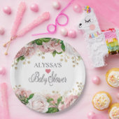 赤面ピンク金ゴールドフローラ小さな女の子ベビーシャワー ペーパープレート (パーティー)
