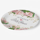 赤面ピンク金ゴールドフローラ小さな女の子ベビーシャワー ペーパープレート (アングル)