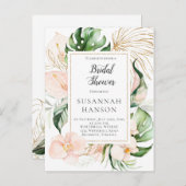 赤面ピンク金ゴールドフローラ熱帯ブライダルシャワー ポストカード (正面/裏面)