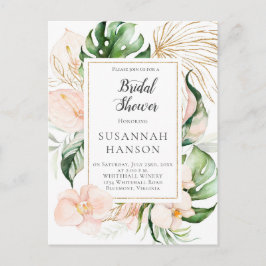赤面ピンク金ゴールドフローラ熱帯ブライダルシャワー ポストカード