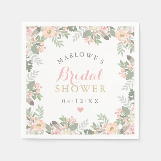 赤面ピンク金ゴールドフローラ結婚ボホブライダルシャワー スタンダードカクテルナプキン (正面)
