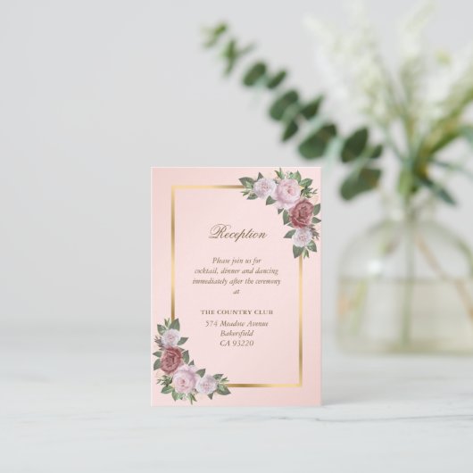 赤面ピンク金ゴールドフローラ結婚披露宴 エンクロージャーカード (スタンド正面)