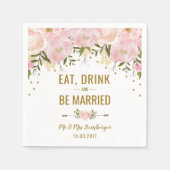 赤面ピンク金ゴールドフローラ結婚紙ナプキンス スタンダードカクテルナプキン (正面)