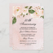 赤面ピンク金ゴールドフローラ記念日 招待状 (正面/裏面)