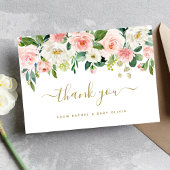 赤面ピンク金ゴールドフローラ赤ちゃんシャワーありがとう サンキューカード