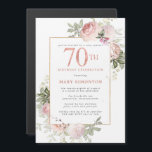 赤面ピンク金ゴールドフローラ70th誕生日パーティー マグネット招待状<br><div class="desc">この70歳の誕生日パーティエレガントーの招待でフェミニン特別な女性を尊重する。70位は大き書いピンク文字。誕生祝い後を追。名誉あるゲストの名前もピンクの大文字で書かれている。残りの文字は柔らかいハト灰色。誕生祝い詳細は、赤面のピンクのバラとセージの緑の飾金ゴールドと一緒にシックなフレームに囲ま離れれている。デザインの間伝統的に、開いた風通しの良い植物性の葉と文字与えはバイブコンテンポラリーだ。残念ながら、70の数字は編集できない。もうもし1年お願いだから、カスタムデザインを作って嬉しいよ。</div>
