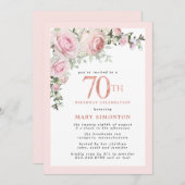 赤面ピンク金ゴールドフローラ70th誕生日パーティー 招待状 (正面/裏面)