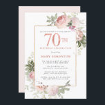 赤面ピンク金ゴールドフローラ70th誕生日パーティー 招待状<br><div class="desc">この70歳の誕生日パーティエレガントーの招待でフェミニン特別な女性を尊重する。70位は大書バラピンク文字。誕生祝い後を追。名誉あるゲストの名前もピンクの大文字で書かれている。残りの文字は柔らかいハト灰色。70誕生祝いの詳細は、赤面のピンクのバラとセージの緑の飾金ゴールドで囲まれたシックなフレームに囲ま葉れている。デザインの間伝統的に、開いた風通しの良い植物性の葉と文字与えはバイブコンテンポラリーだ。招待の戻る柔らかいピンクがかろうじて。残念ながら、70の数字は編集できない。もうもし1年お願いだから、カスタムデザインを作って嬉しいよ。</div>