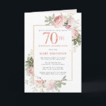 赤面ピンク金ゴールドフローラ70th誕生日パーティー 招待状<br><div class="desc">この70誕生日折り畳みエレガントパーティの招待状の特別な女性を敬う。70位は大き書いピンク文字。誕生祝い後を追。名誉あるゲストの名前もピンクの大文字で書かれている。残りの文字は柔らかいハト灰色。誕生祝い詳細は、赤面のピンクのバラとセージの緑の飾金ゴールドと一緒にシックなフレームに囲ま葉れている。デザインの間伝統的に、開いた風通しの良い植物性の葉と文字与えはバイブコンテンポラリーだ。招待状の中は赤面ピンク。簡単にメッセージの中にメッセージが入っカスタマイズている。残念ながら、70の数字は編集できない。もうもし1年お願いだから、カスタムデザインを作って嬉しいよ。</div>