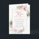 赤面ピンク金ゴールドフローラ70th誕生日パーティー 招待状<br><div class="desc">この70誕生日折り畳みエレガントパーティの招待状の特別な女性を敬う。70位は大き書いピンク文字。誕生祝い後を追。名誉あるゲストの名前もピンクの大文字で書かれている。残りの文字は柔らかいハト灰色。誕生祝い詳細は、赤面のピンクのバラとセージの緑の飾金ゴールドと一緒にシックなフレームに囲ま葉れている。デザインの間伝統的に、開いた風通しの良い植物性の葉と文字与えはバイブコンテンポラリーだ。招待状の中は赤面ピンク。簡単にメッセージの中にメッセージが入っカスタマイズている。残念ながら、70の数字は編集できない。もうもし1年お願いだから、カスタムデザインを作って嬉しいよ。</div>