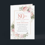 赤面ピンク金ゴールドフローラ80th誕生日パーティー 招待状<br><div class="desc">この80誕生日折り曲げエレガントパーティの招待状の特別な女性を敬う。80日は大書ピンク文字。誕生祝い後を追。名誉あるゲストの名前もピンクの大文字で書かれている。残りの文字は柔らかいハト灰色。誕生祝い詳細は、赤面のピンクのバラとセージの緑の飾金ゴールドと一緒にシックなフレームに囲ま葉れている。デザインの間伝統的に、開いた風通しの良い植物性の葉と文字与えはバイブコンテンポラリーだ。招待状の中は赤面ピンク。簡単にメッセージの中にメッセージが入っカスタマイズている。残念ながら、80の数字は編集できない。もうもし1年お願いだから、カスタムデザインを作って嬉しいよ。</div>