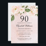 赤面ピンク金ゴールドフローラ90誕生日 招待状<br><div class="desc">リトルモダンベイリー店でフローラ誕生日招待状をもっと！</div>