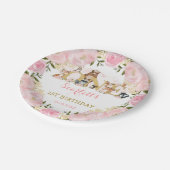 赤面ピンク金ゴールドフローラWoodland第1誕生日パーティー ペーパープレート (アングル)