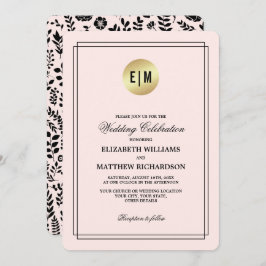 赤面ピンク金ゴールドブラックフローラ結婚ズ 招待状