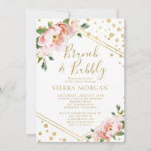 赤面ピンク金ゴールドブランチ&バブリーブライダルシャワー 招待状 (正面)