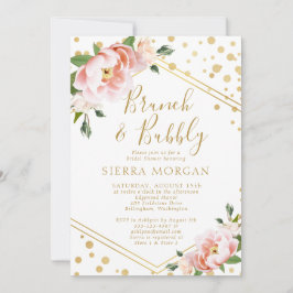 赤面ピンク金ゴールドブランチ&バブリーブライダルシャワー 招待状