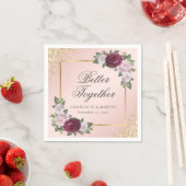 赤面ピンク金ゴールドブルゴーニュフローラ結婚ズ スタンダードカクテルナプキン (インサイチュ)