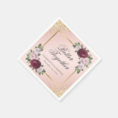 赤面ピンク金ゴールドブルゴーニュフローラ結婚ズ スタンダードカクテルナプキン (角)