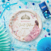 赤面ピンク金ゴールドプリンセスティアラフローラスウィート16 ペーパープレート (パーティー)