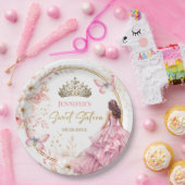 赤面ピンク金ゴールドプリンセスティアラフローラスウィート16 ペーパープレート (パーティー)